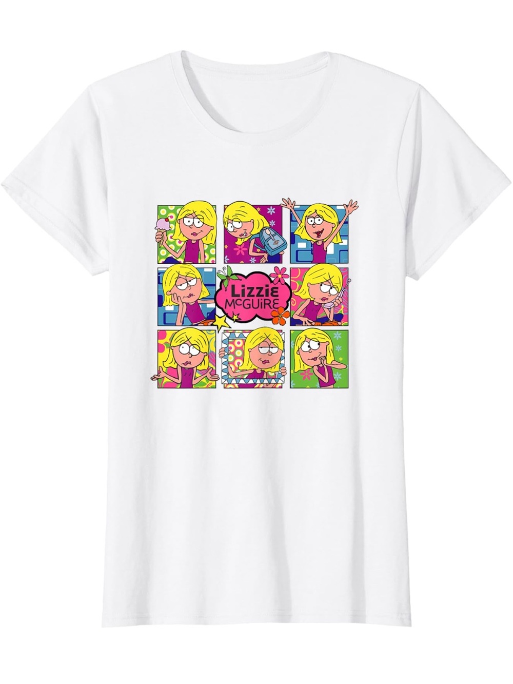 Disney Lizzie McGuire White Graphic Tee - Multi-Color Cartoon Panels